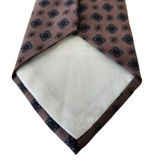 Vintage Woodward’s Classic Tie 100% Silk Brown & Navy Patterned Made in Canada - Picture 3 of 6